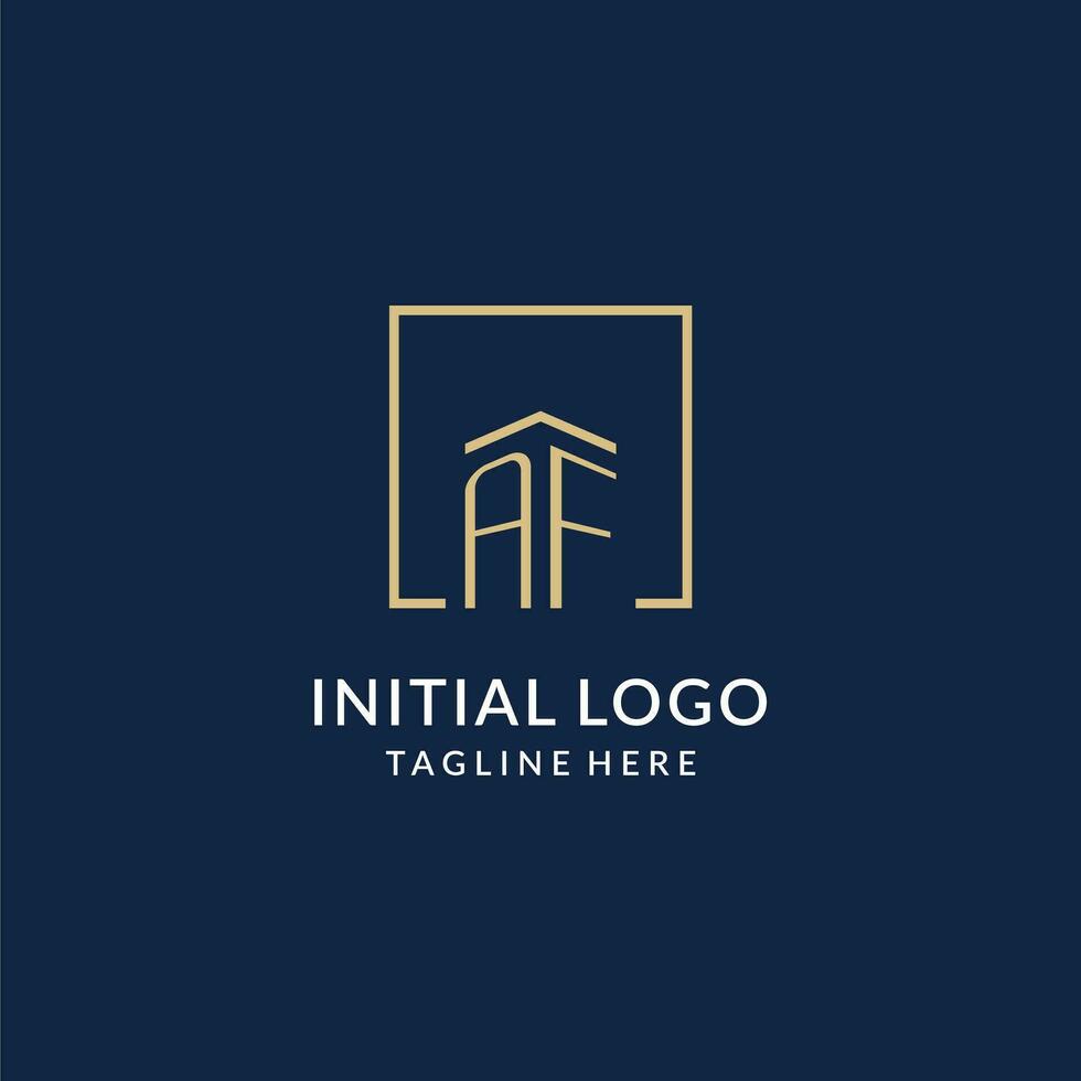 eerste af plein lijnen logo, modern en luxe echt landgoed logo ontwerp vector