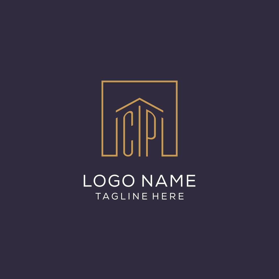 eerste cp logo met plein lijnen, luxe en elegant echt landgoed logo ontwerp vector