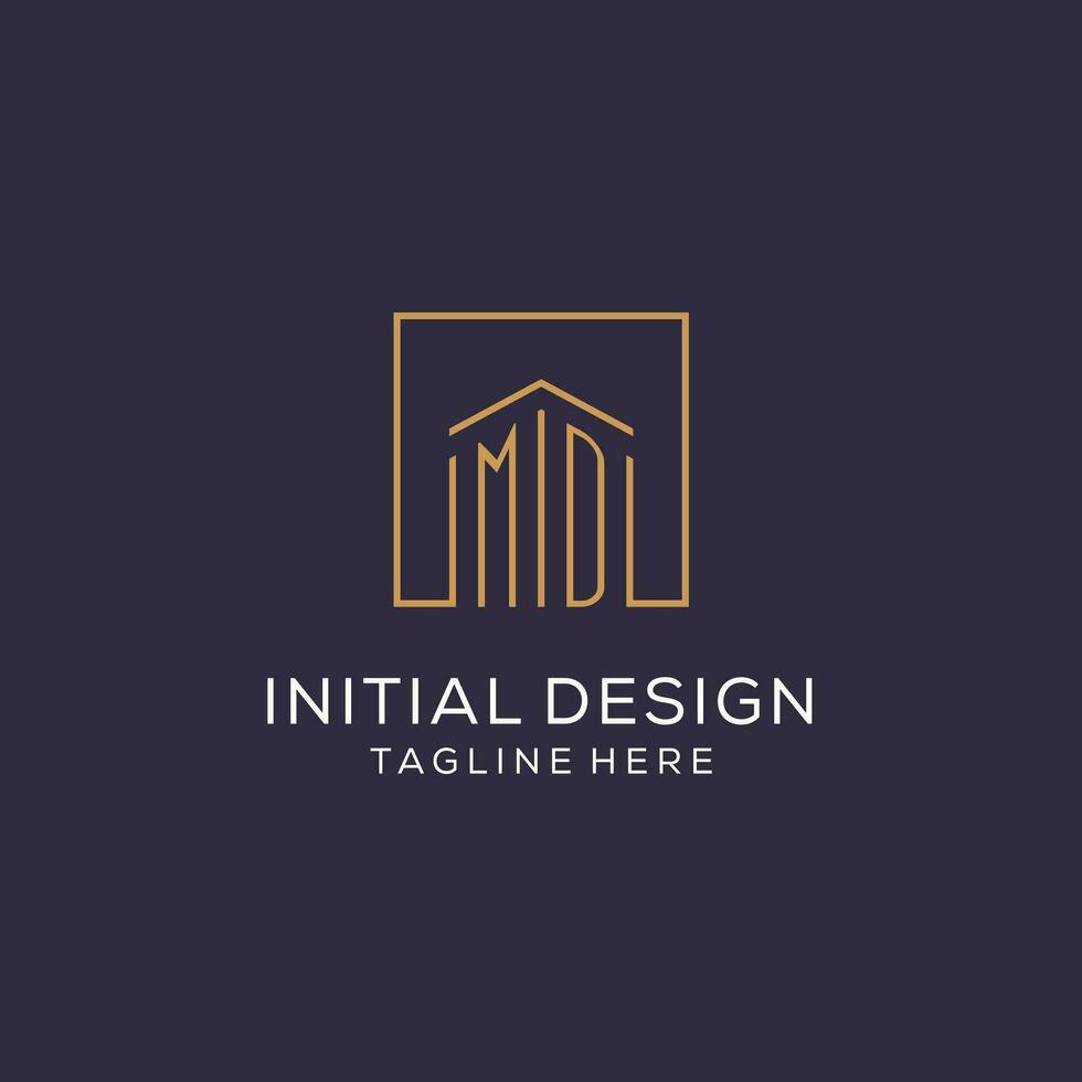 eerste md logo met plein lijnen, luxe en elegant echt landgoed logo ontwerp vector