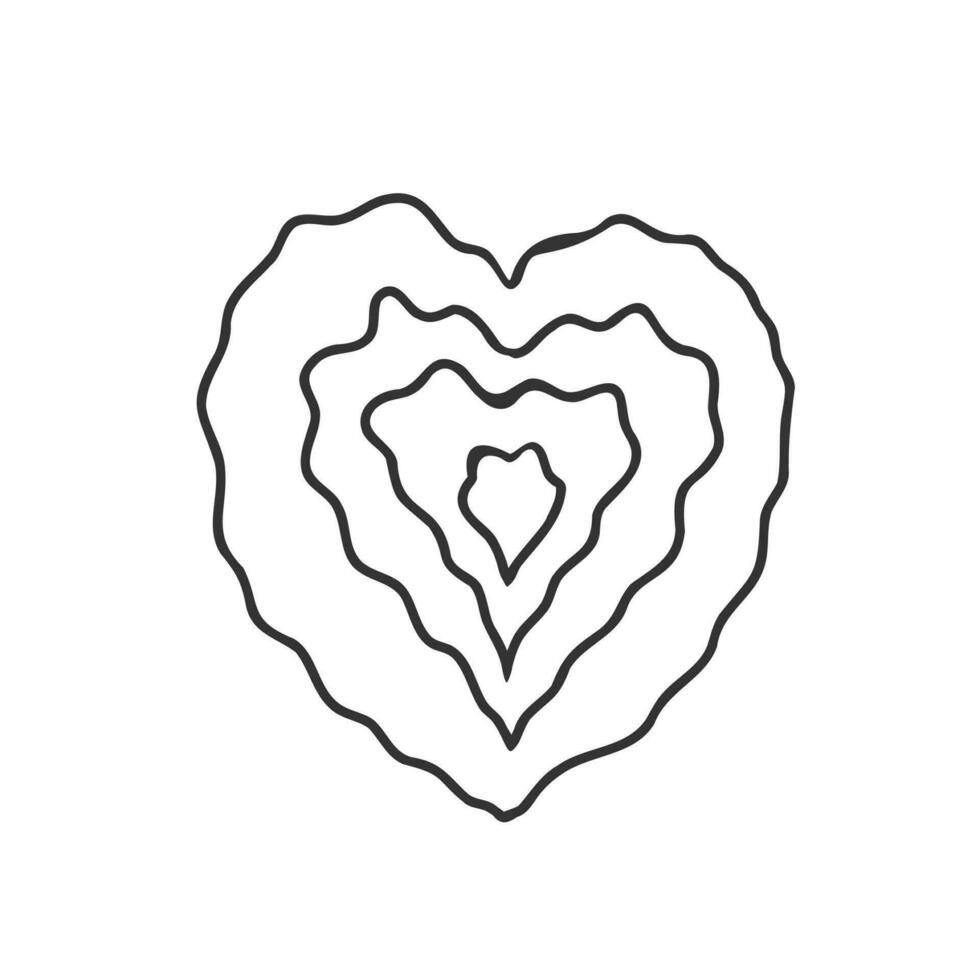 hand- getrokken golvend niveaus hart land geïsoleerd Aan wit achtergrond. liefde symbool. vector illustratie