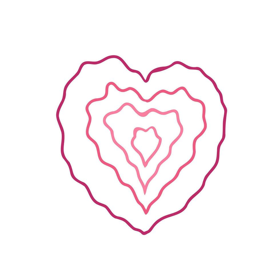 hand- getrokken golvend roze hart land geïsoleerd Aan wit achtergrond. liefde symbool. vector illustratie