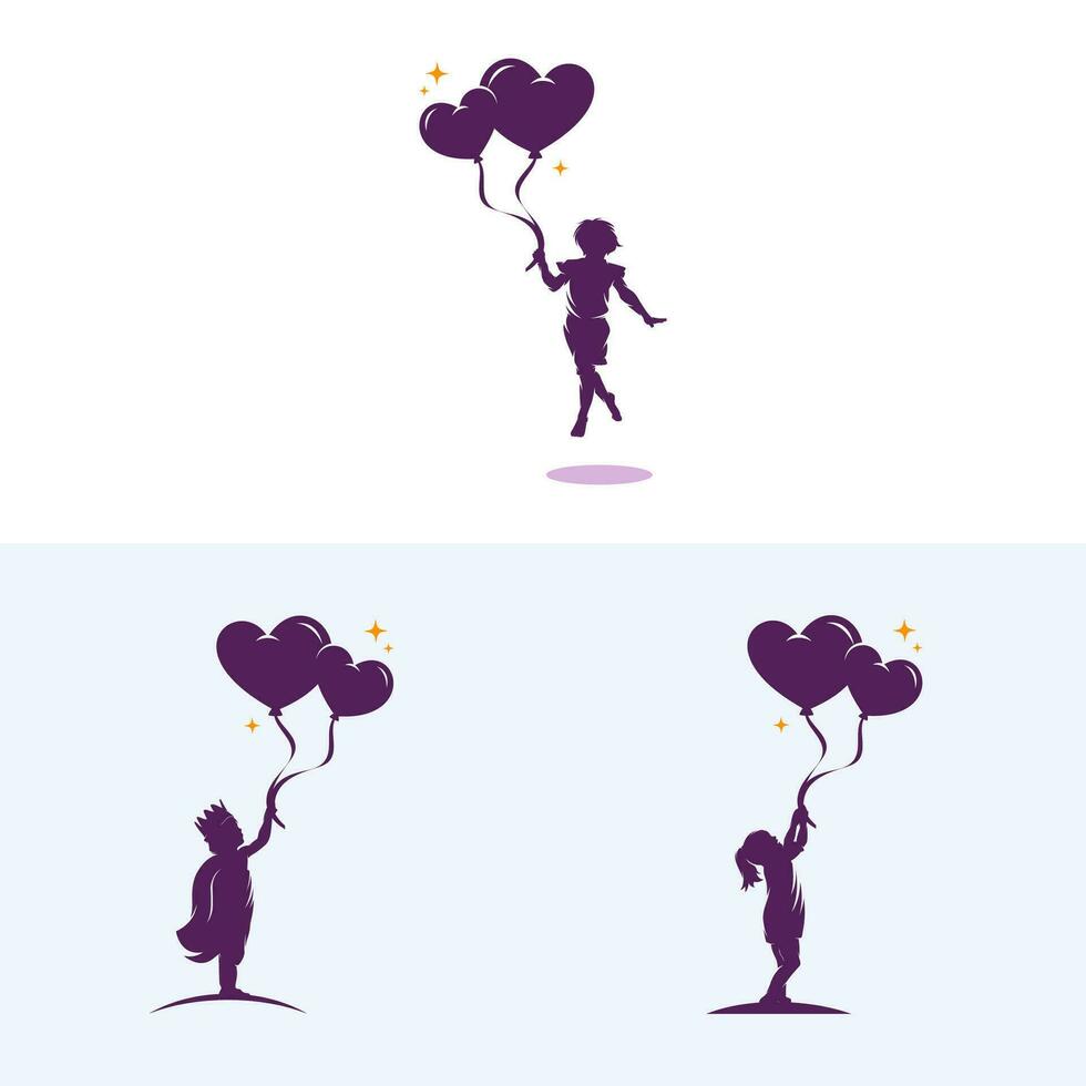 reeks van kinderen Holding liefde ballon logo ontwerp sjabloon vector