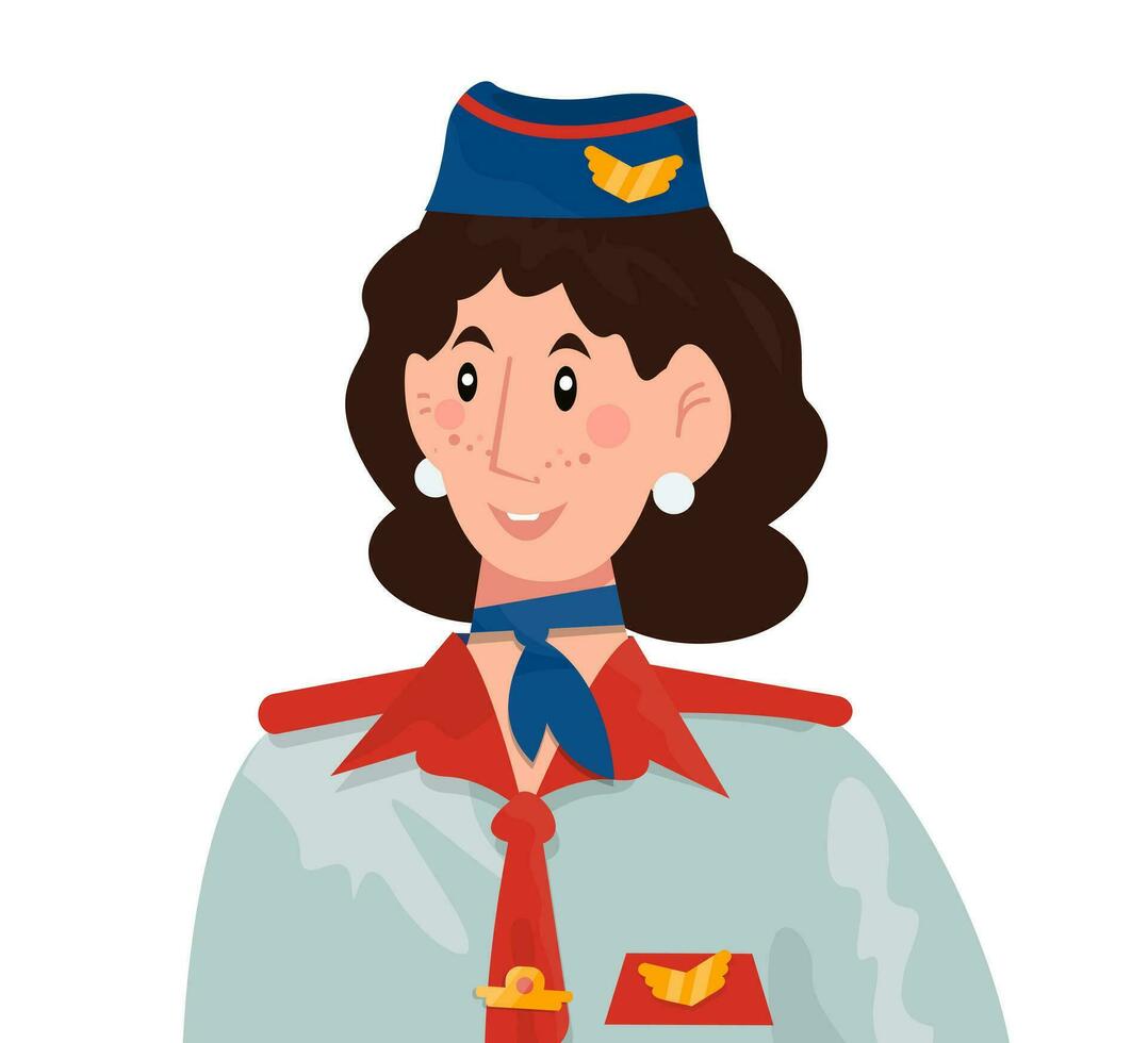 avatar of portret van vrouw piloot, stewardess, geleider of bewaker Aan wit geïsoleerd achtergrond. vector