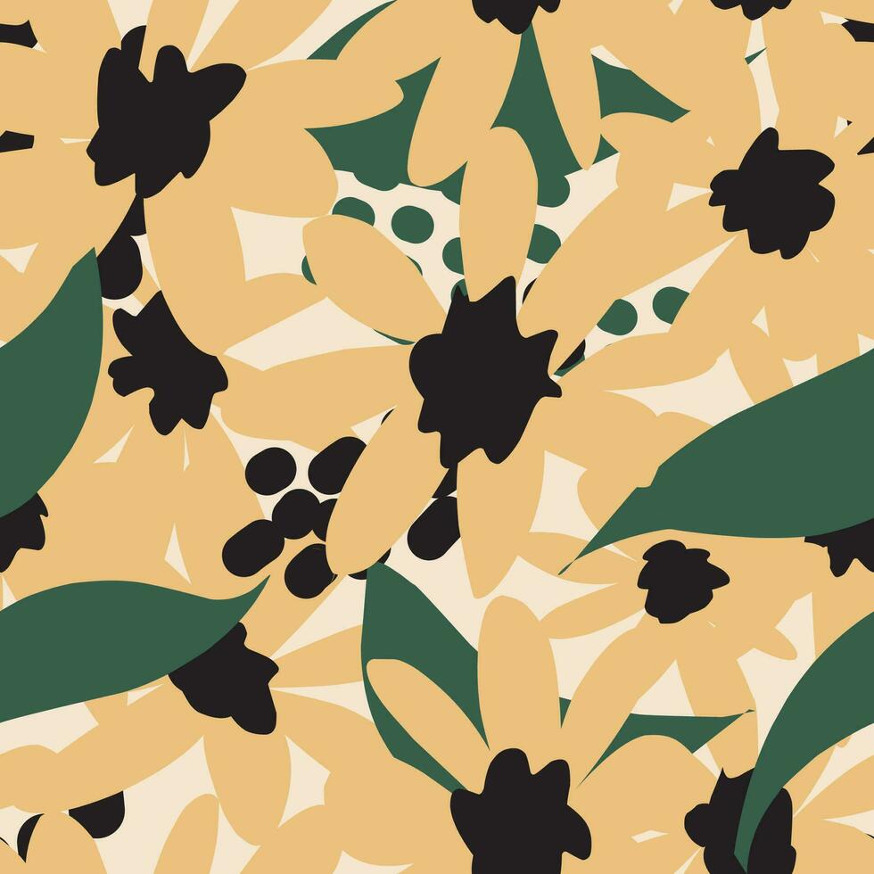 een patroon met geel en zwart bloemen vector