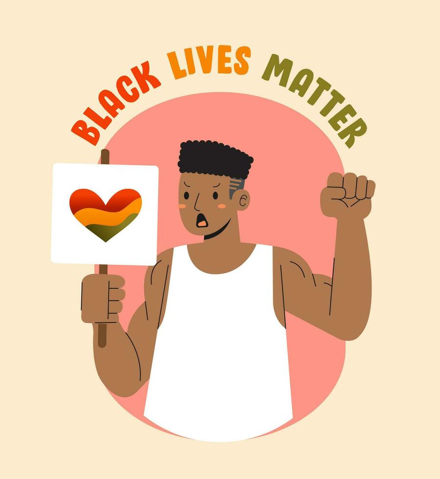 Mens met aanplakbiljet zwart leeft er toe doen campagne poster banier ondersteuning zwart mensen naar krijgen Gelijk rechten, menselijk eenheid van verschillend rassen, hou op racisme vector