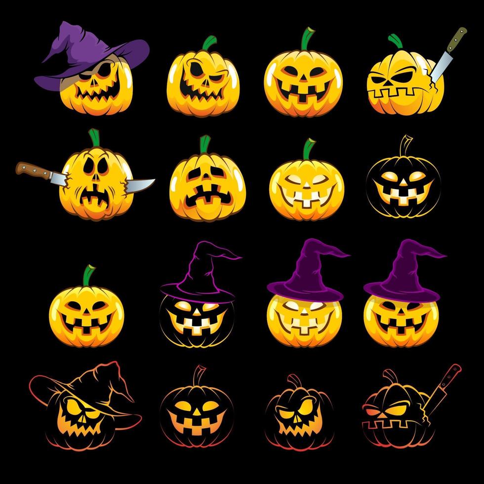 Halloween-pompoenen met verschillende emoties vector
