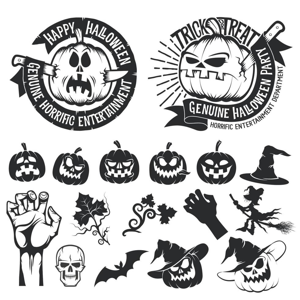 halloween set elementen en logo's vector