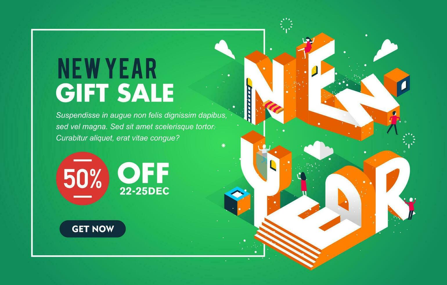 uitverkoop banier of poster voor nieuw jaar boodschappen doen uitverkoop met modern ontwerp illustratie van nieuw jaar typografie met groen achtergrond vector