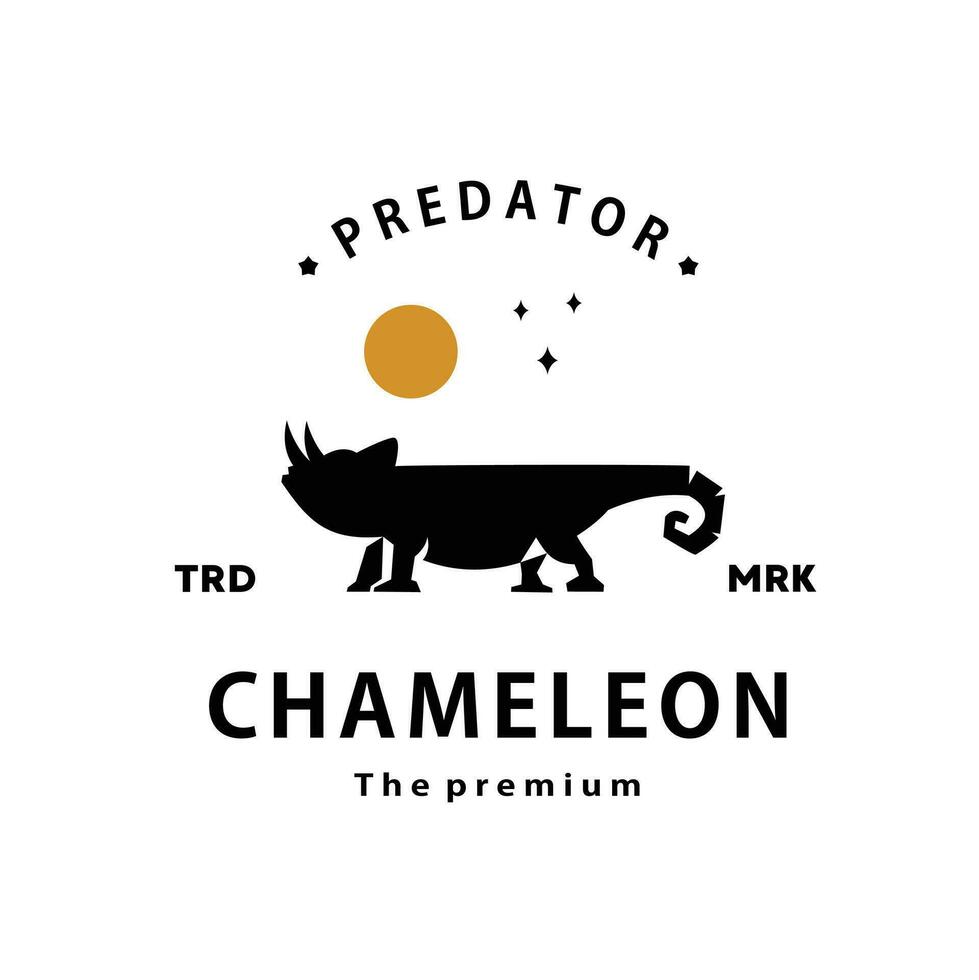 wijnoogst retro hipster kameleon logo vector reptil schets silhouet kunst icoon