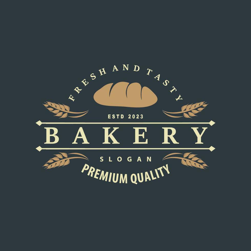 brood logo, oud retro wijnoogst stijl bakkerij winkel ontwerp, vector tarwe brood gemakkelijk tremplet illustratie