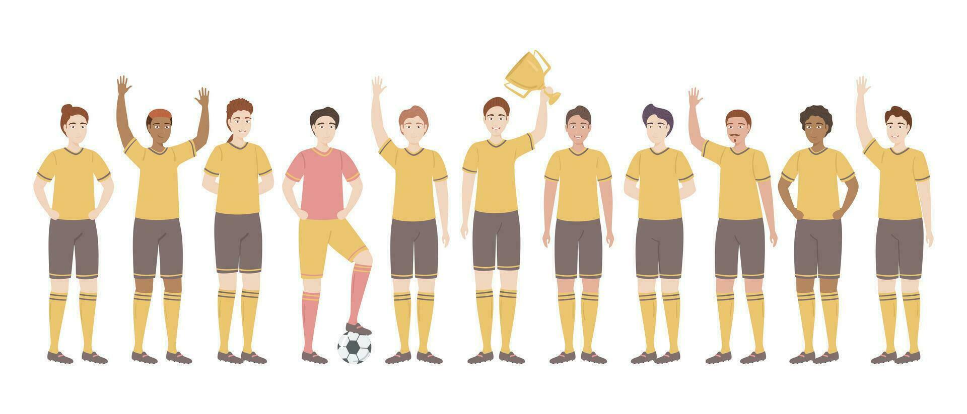 tekenfilm kleur tekens mensen voetbal team concept. vector