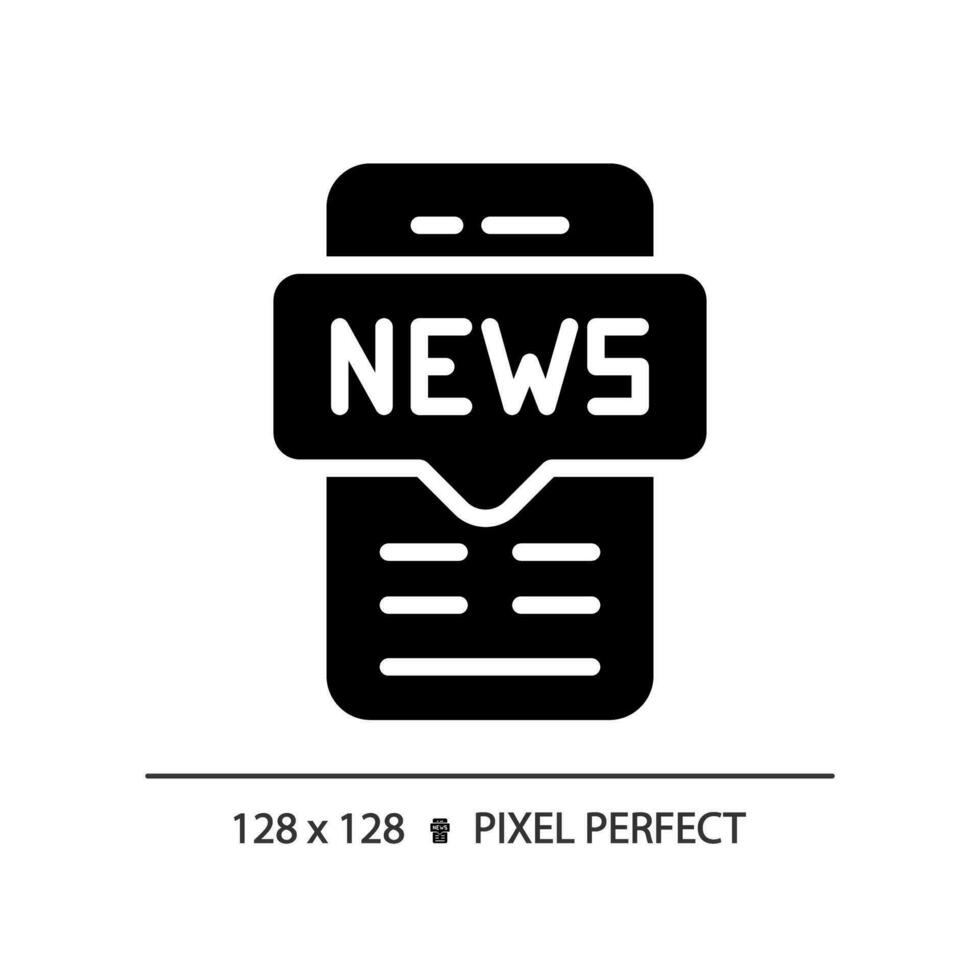2d pixel perfect glyph stijl mobiel nieuws icoon, geïsoleerd vector, dun lijn illustratie vertegenwoordigen journalistiek. vector