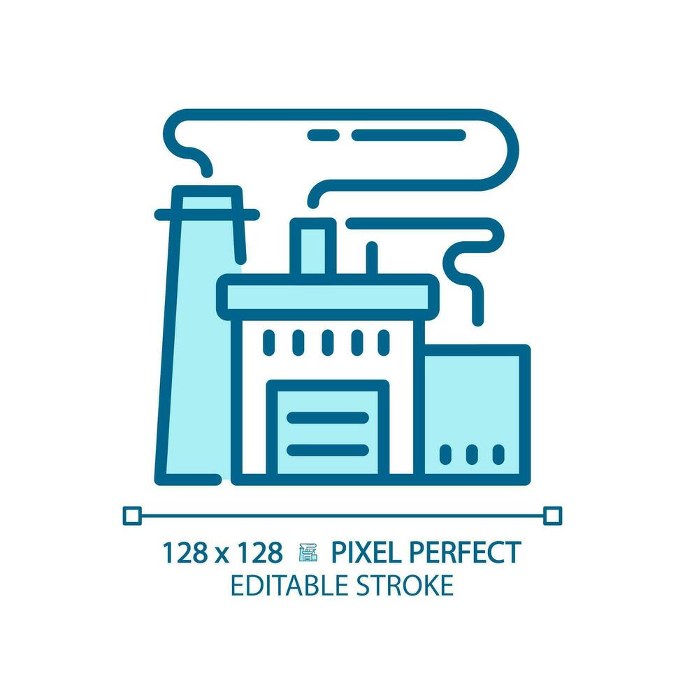 2d pixel perfect bewerkbare blauw fabriek icoon, geïsoleerd vector, gebouw dun lijn illustratie. vector