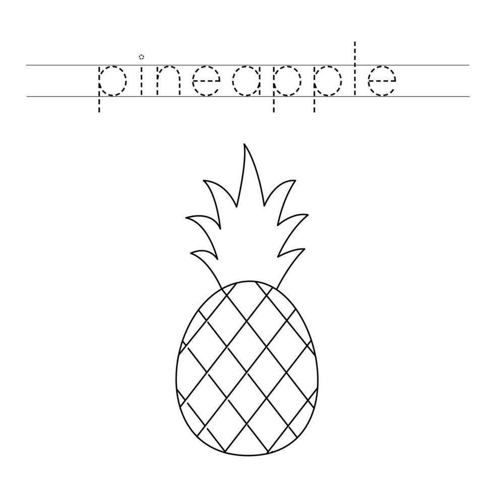 traceer woord en kleur schattige cartoon ananas. vector