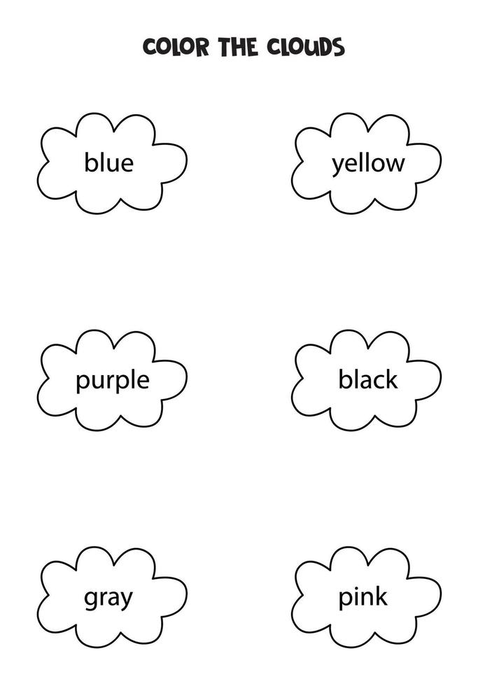 kleur zwart-witte wolken. werkblad voor kinderen. vector