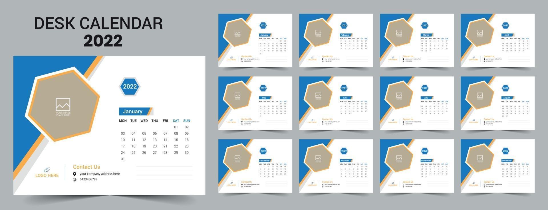 bureaukalender 2022, modern en strak design. vector