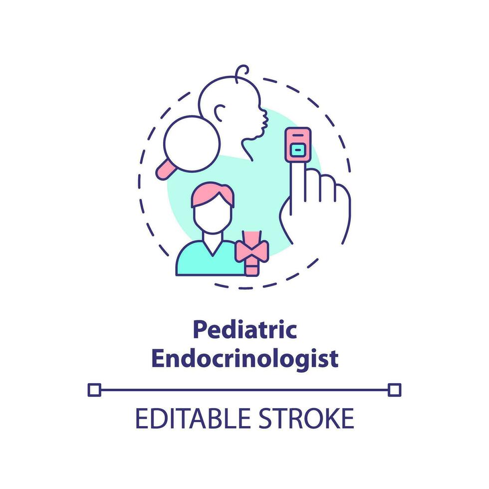 pediatrisch endocrinoloog concept icoon. endocriene systeem. hormonaal onbalans. kinderen dokter. medisch centrum abstract idee dun lijn illustratie. geïsoleerd schets tekening. bewerkbare beroerte vector