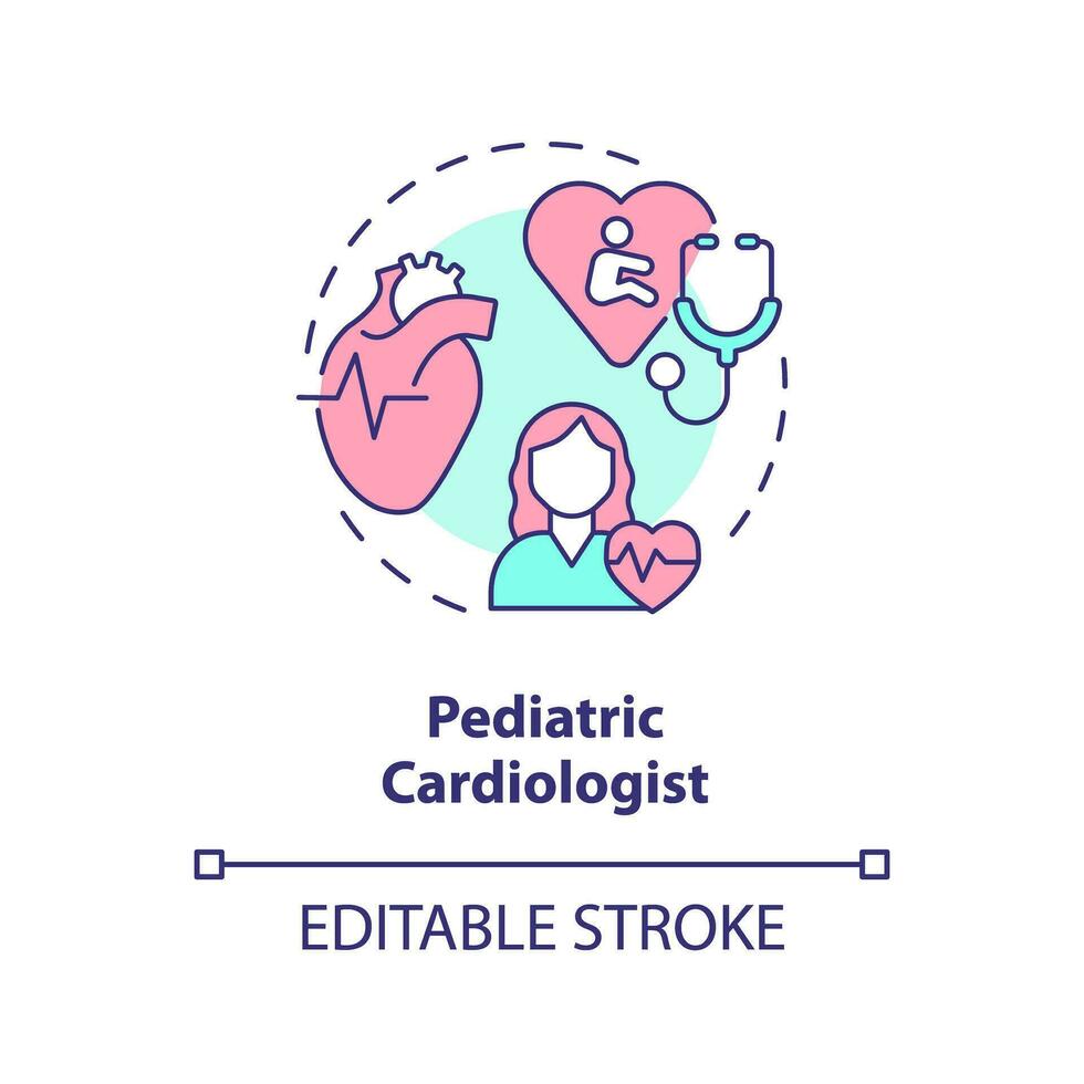 pediatrisch cardioloog concept icoon. hart dokter. ziekte preventie. gezondheidszorg beoefenaar. kinderopvang centrum abstract idee dun lijn illustratie. geïsoleerd schets tekening. bewerkbare beroerte vector