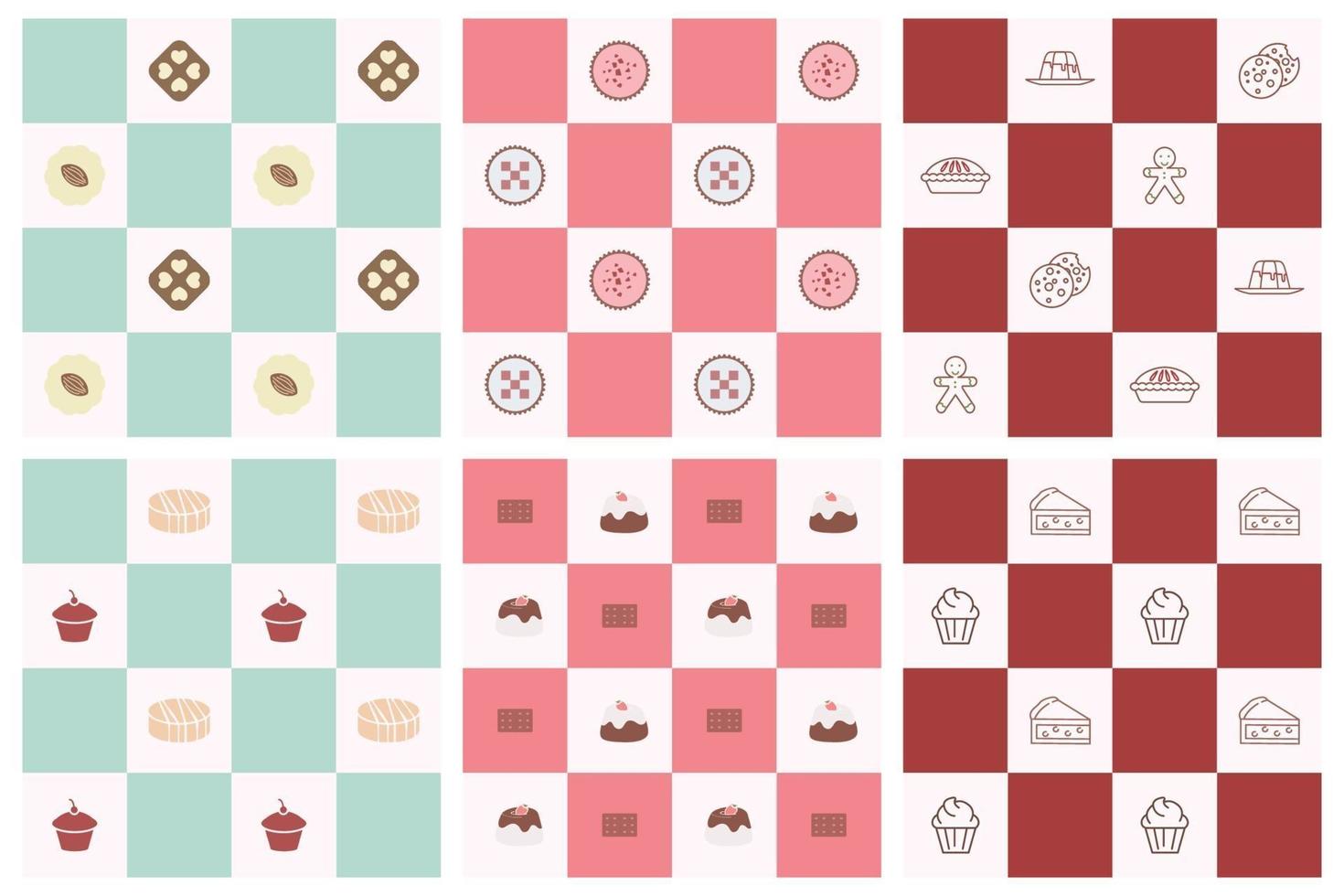 verzameling van kleurrijk fancy zoet dessert naadloos patroon vector