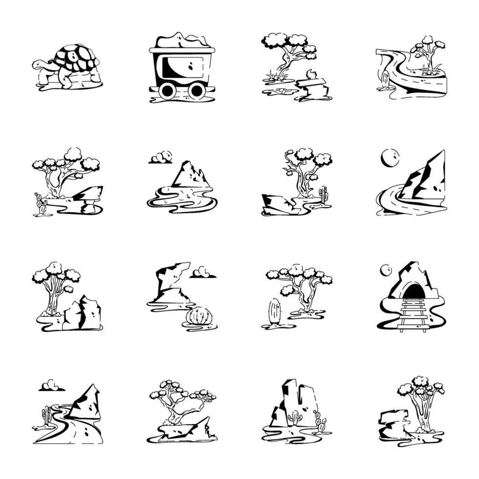 reeks van 16 wild woestijn glyph pictogrammen vector