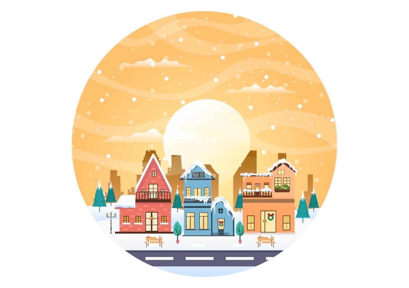 kerst winter huizen achtergrond vector