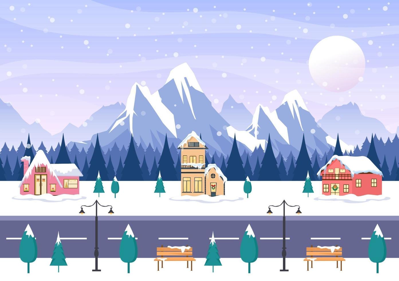 kerst winter huizen achtergrond vector