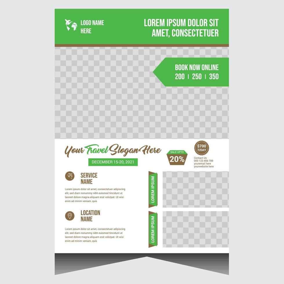 creatieve groene reis flyer vector ontwerpsjabloon