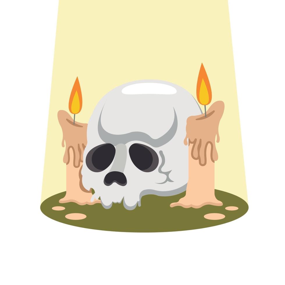 enge schedel met een kaarsen halloween vector