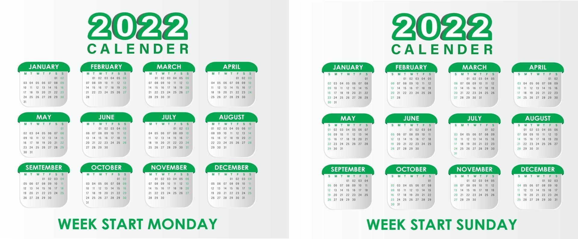 kalender 2022 vector groen