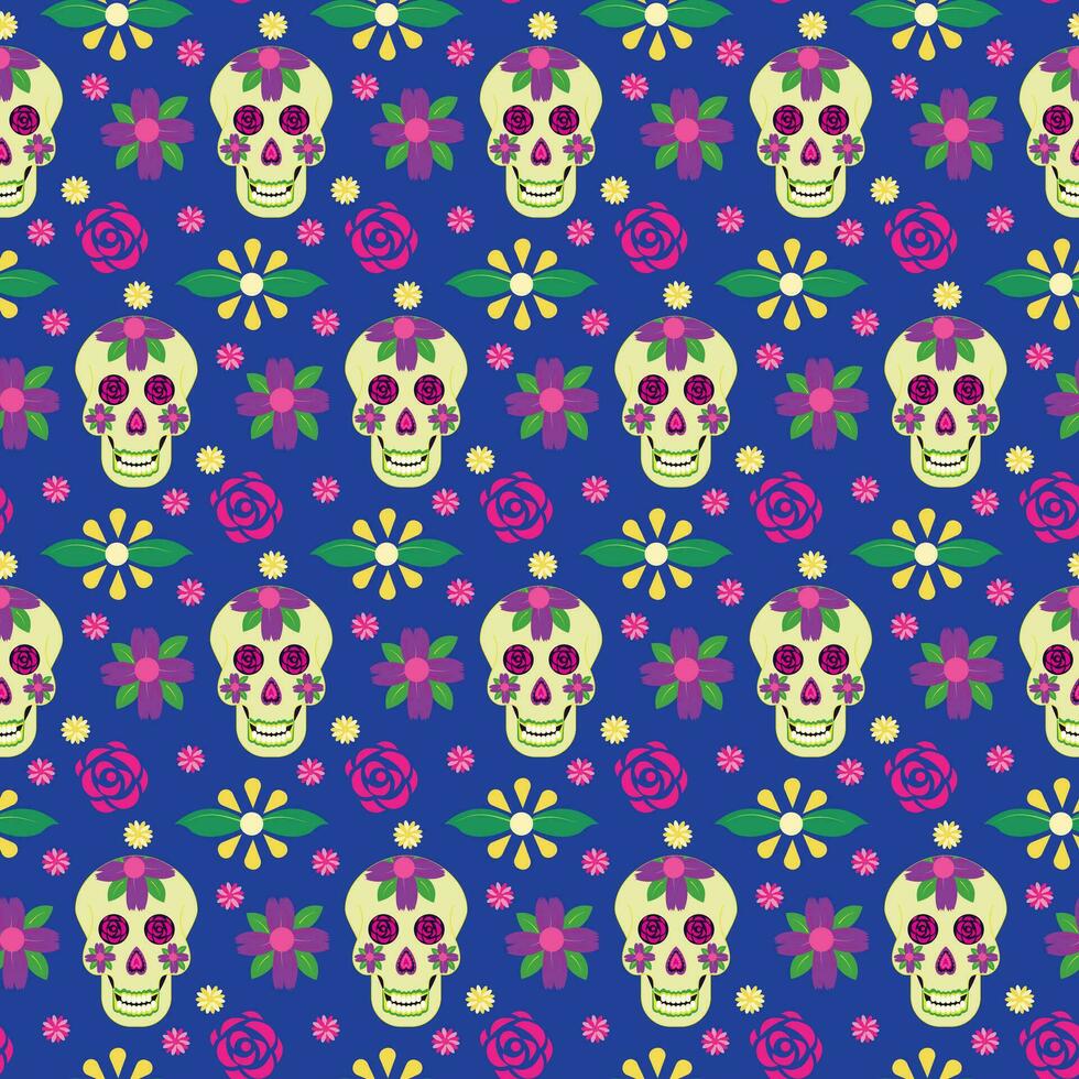 schedels van de dood dag. Mexicaans suiker Mens hoofd halloween tatoeëren naar eer dood. naadloos patroon. vector