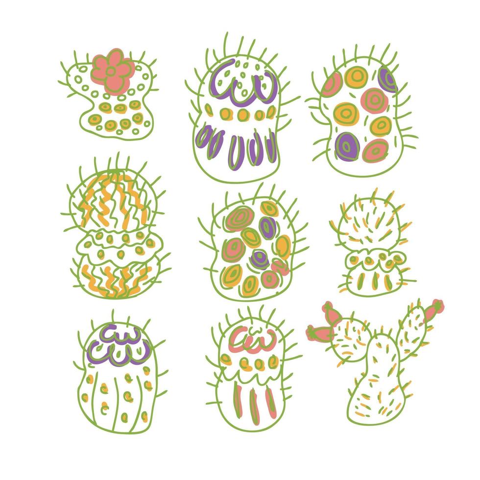 vrije hand tekenen vector verzameling cactussen doodles