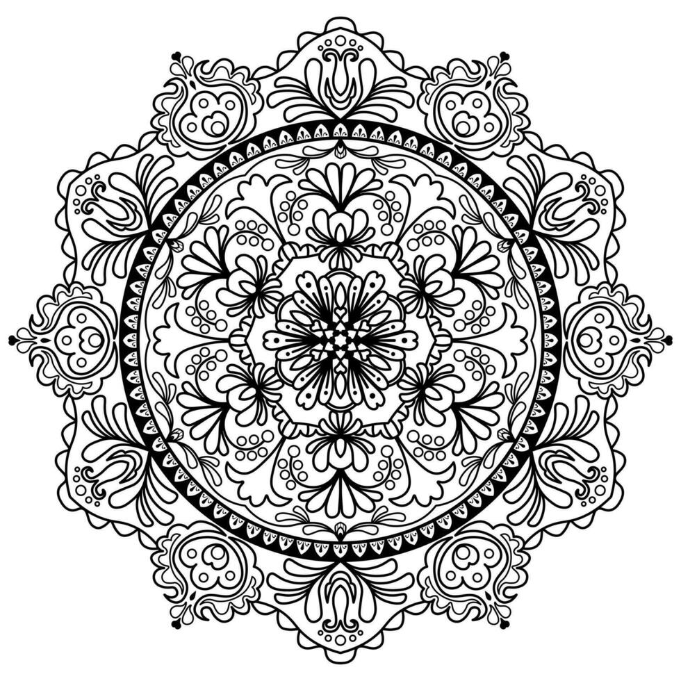 abstract bloemen mandala patroon met Hongaars volk kunststijl motieven in zwart kleur Aan een wit achtergrond vector