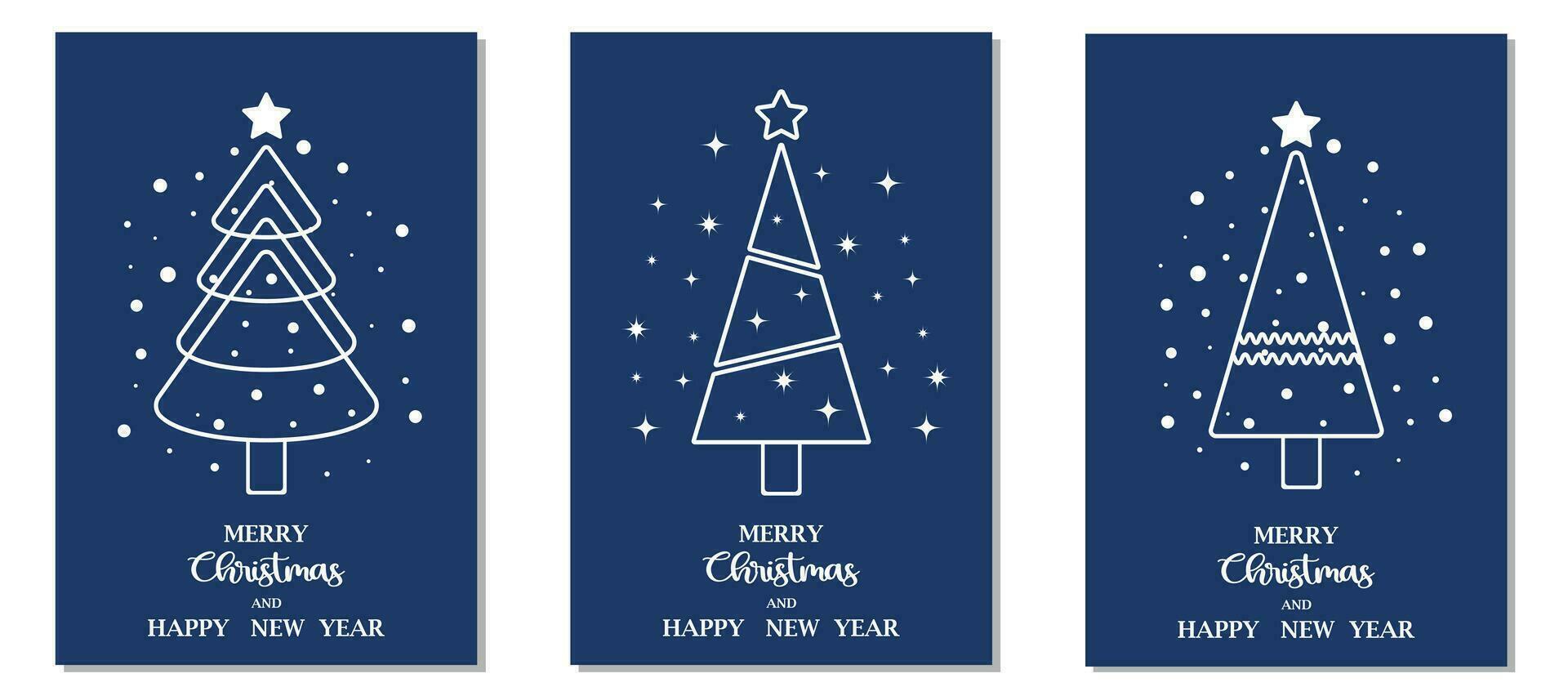 een mooi reeks van blauw Kerstmis en nieuw jaar kaarten met een minimalistisch Kerstmis boom ontwerp. vector