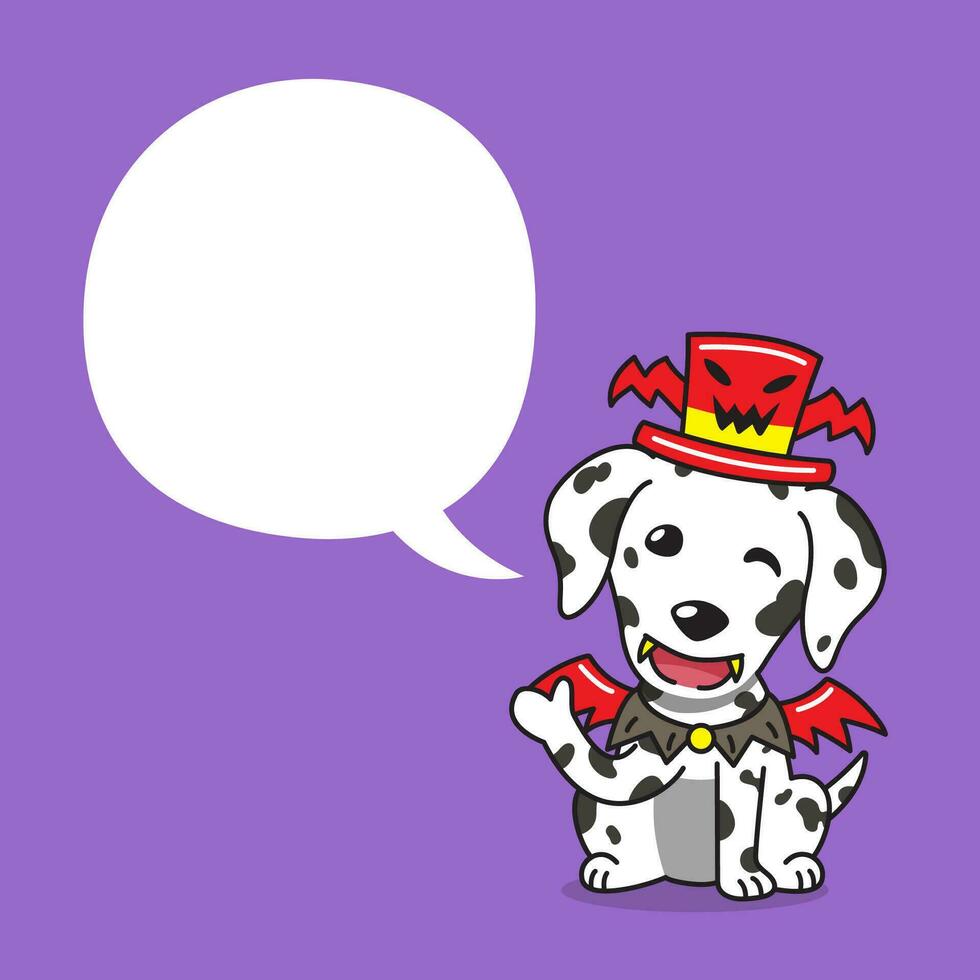 tekenfilm dalmatiër hond met halloween kostuum en toespraak bubbel vector