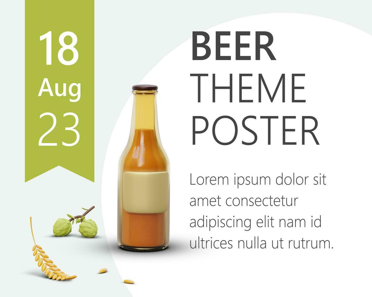 blanco voor poster met bier thema. bewerkbare tekst, helder lint met datum, 3d elementen vector