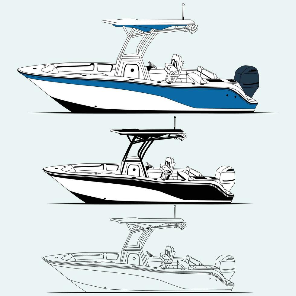 visvangst boot vector grafisch, lijn kunst, en één kleur