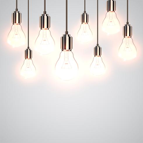 Realistische lightbulbs die hangen en werken, vector
