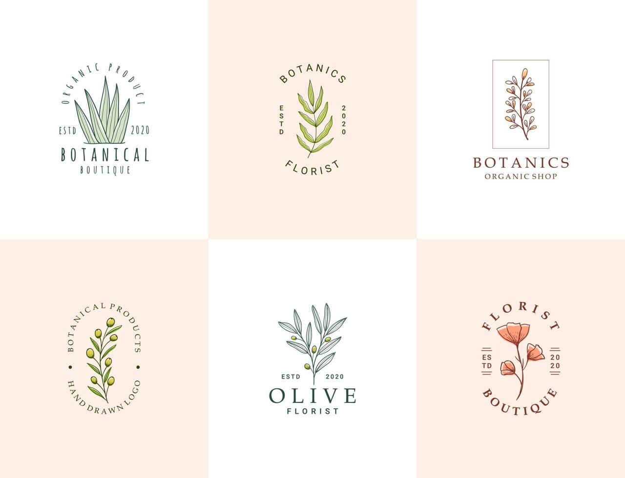 handgetekende botanische logo-collectie vector