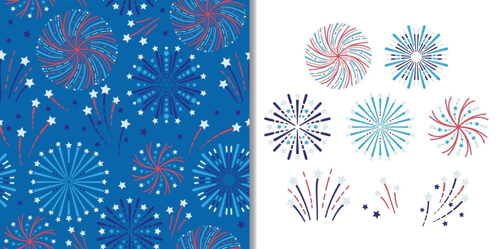 vakantie vuurwerk set met naadloze patroon en festival decoratie vector