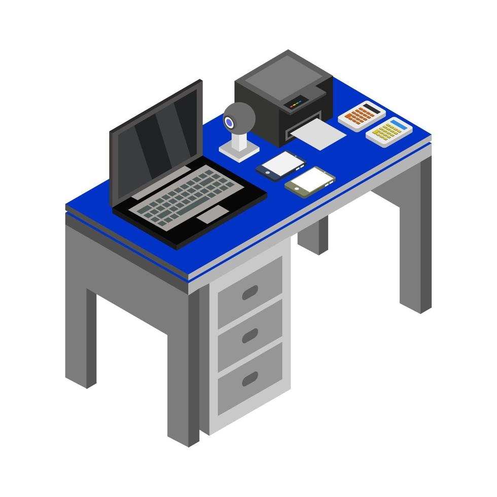 isometrisch bureau op witte achtergrond vector