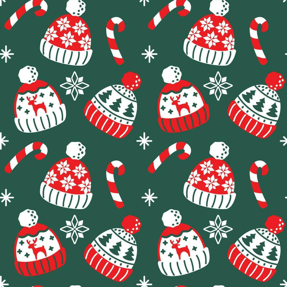 winter gebreid hoeden. schattig Kerstmis afdrukken. naadloos patroon. vector. vector