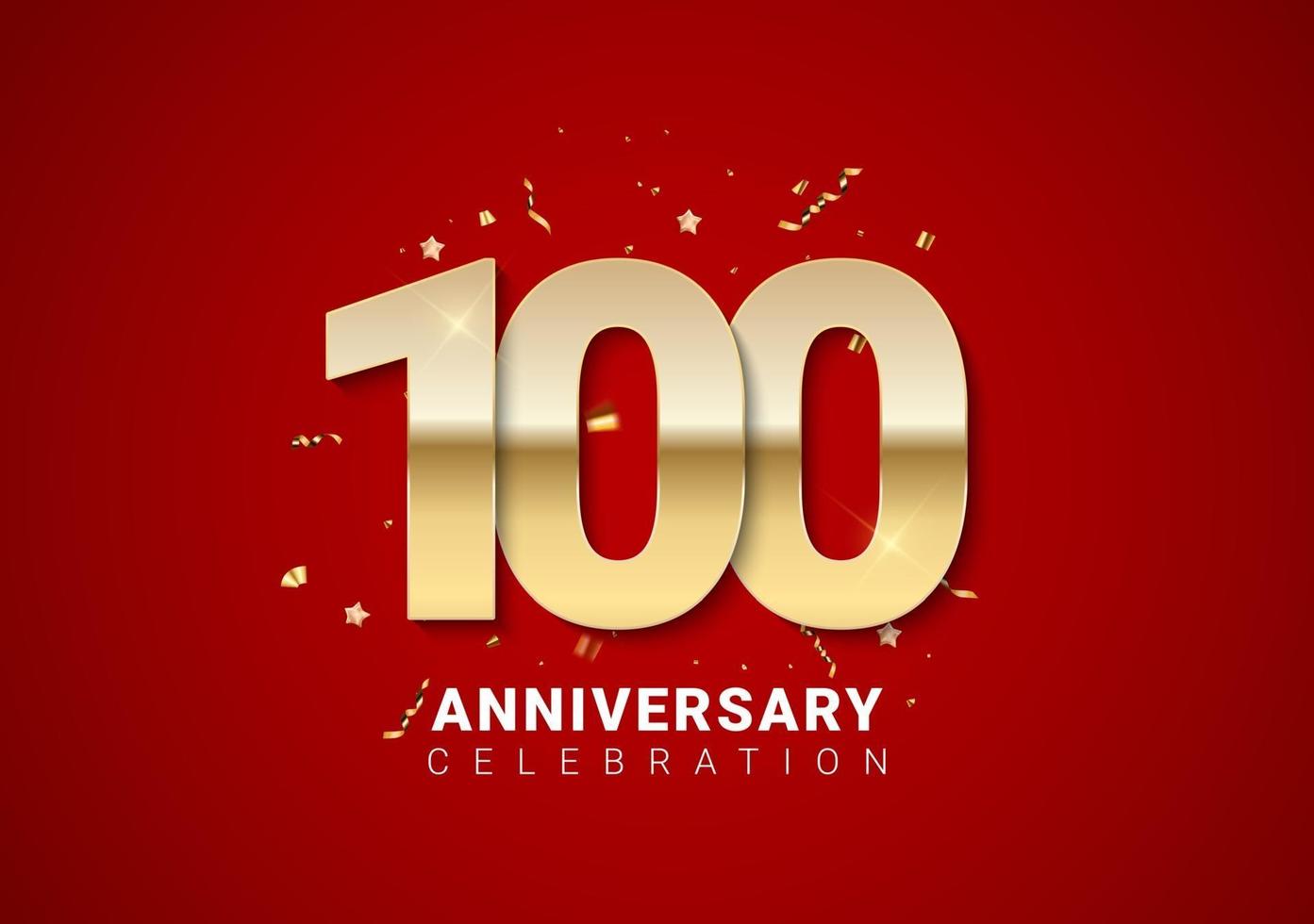 100 verjaardag achtergrond met gouden cijfers, confetti, sterren vector