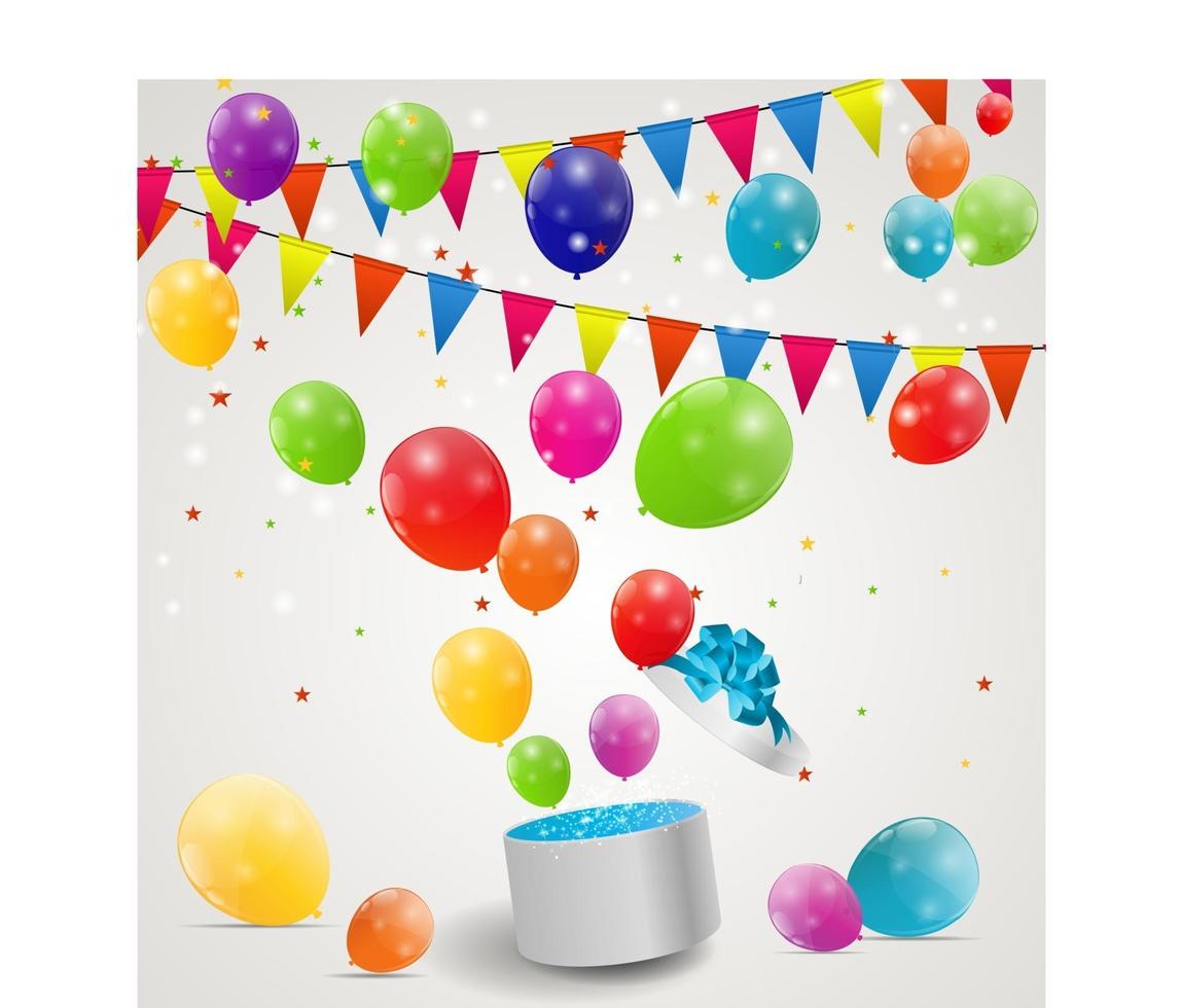 kleur glanzende ballonnen in geschenkdoos achtergrond vectorillustratie vector