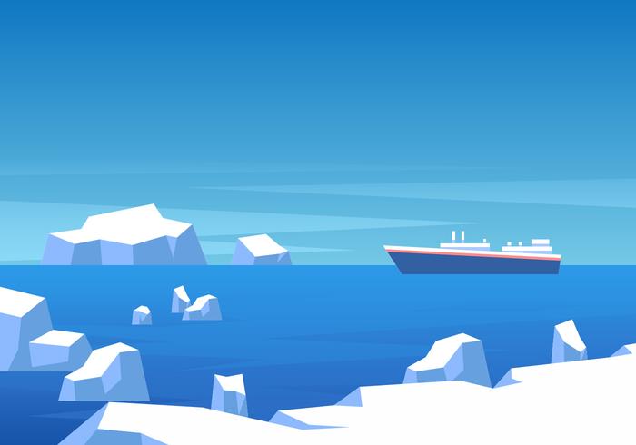 Schip door Icy Ocean achtergrond Vector