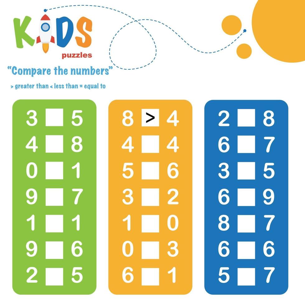 het vergelijken van getallen afdrukbaar wiskunde werkblad vector