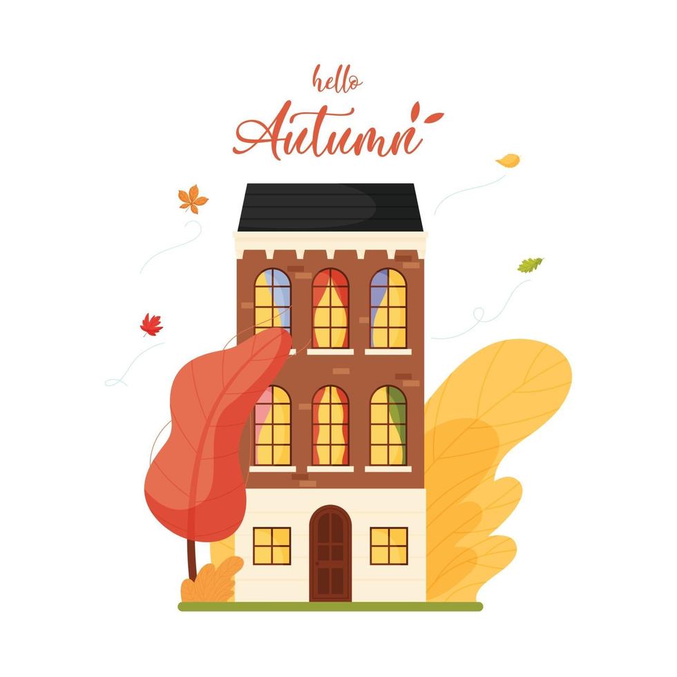 hallo herfst, stedelijke illustratie, herenhuis vector