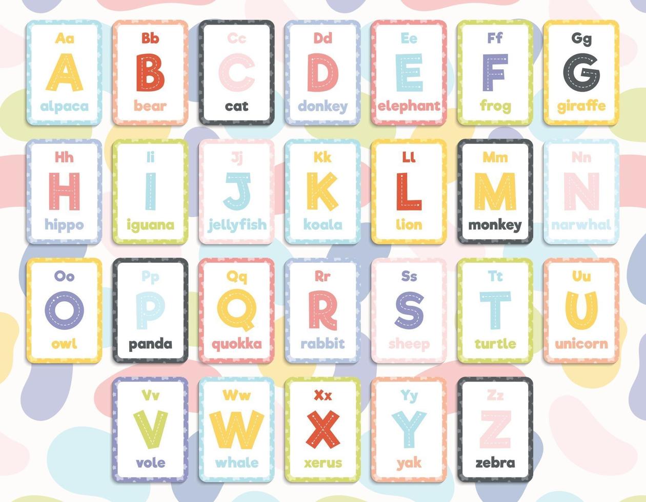 set van 26 afdrukbare Engelse alfabet flashcards vector