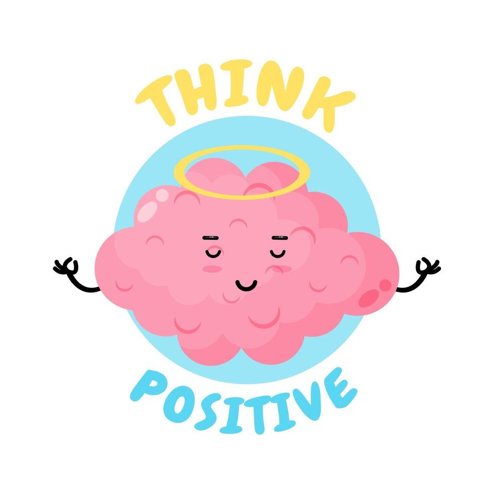 positief denken, schattige hersenen die meditatie doen vector