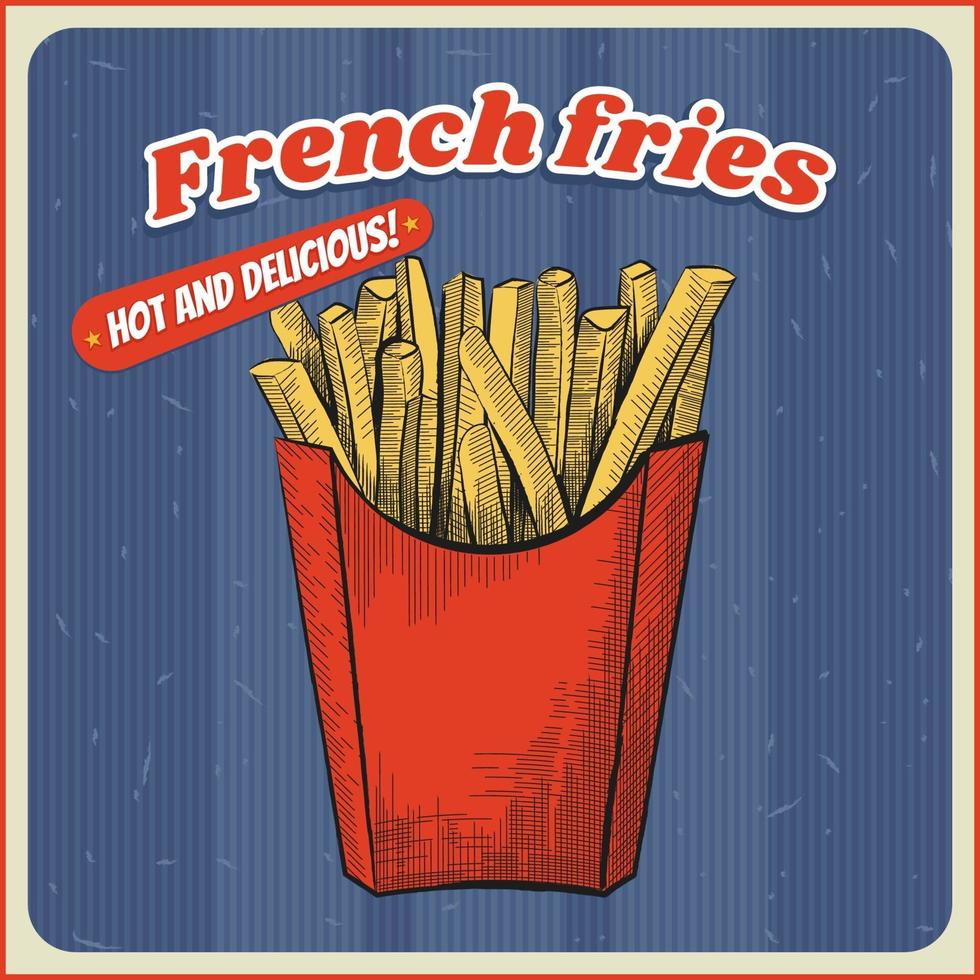 Franse frietjes in graveerstijl. vintage affiche. hand getekende vector