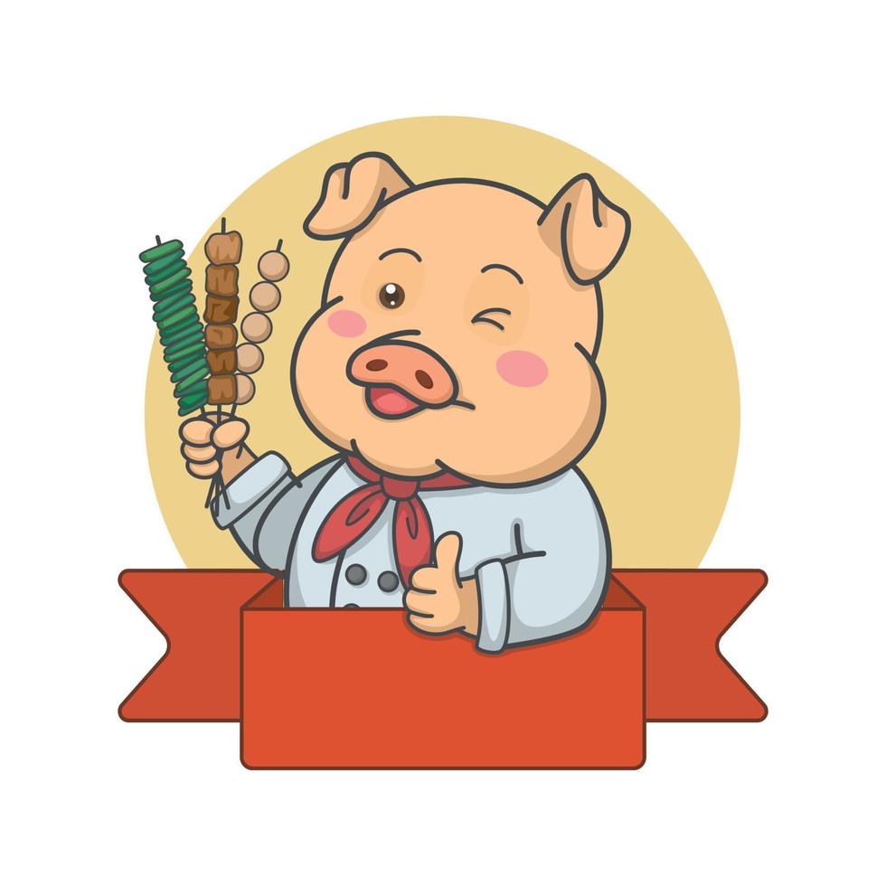 varken chef-kok mascotte logo met spiesjes vector